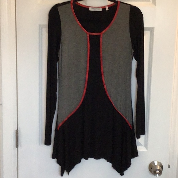 Patricia Luca Size S long sleeve dress NWOT Black, Grey, with Red textured trim - Picture 1 of 4